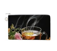 AQRJLPM Cup Of Tea Wallet Canvas Slim Lightweight Wallets Durable Zippered Card Holder for Men Women