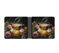 AQRJLPM Cup Of Tea Wallet with Money Clip Leather Bifold Wallet Slim Credit Card Holder Gift for Men