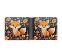 AQRJLPM Cute Animal Fox Flower Wallet with Money Clip Leather Bifold Wallet Slim Credit Card Holder Gift for Men