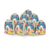 AQRJLPM Cute Bichon Frise Dog Drawstring Pouches Reusable Burlap Soft Sachet Bag Multipurpose Cotton Small Jewelry Pouch for Party Wedding Storage Home Supplies (8 Pcs)