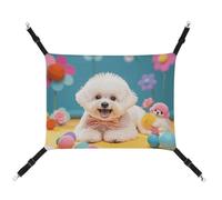 AQRJLPM Cute Bichon Frise Dog Pet Hammock with Adjustable Straps and Metal Hooks Hanging Bed Soft Breathable Sleeping Hammock for Cats,Puppy,Rabbits,Small Animals