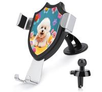 AQRJLPM Cute Bichon Frise Dog Phone Holder Car Hands-Free Mount Holders for Dashboard Windshield Vent Metal Hook Clip Cell Phone Mount for All Smartphones & Car Models