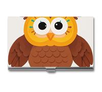 AQRJLPM Cute Big Brown Cartoon Owls Business Card Holder Business Card Case Pocket Card Holders Metal Slim Name Card Holder Professional Multi Wallet Credit Card ID Case for Men Women, silver, One