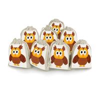 AQRJLPM Cute Big Brown Cartoon Owls Drawstring Pouches Reusable Burlap Soft Sachet Bag Multipurpose Cotton Small Jewelry Pouch for Party Wedding Storage Home Supplies (8 Pcs)