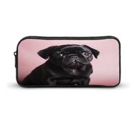 AQRJLPM Cute Black Pug Pencil Pouch Big Capacity Simple Marker Pouch Portable Aesthetic Zipper Pencil Case