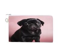 AQRJLPM Cute Black Pug Wallet Canvas Slim Lightweight Wallets Durable Zippered Card Holder for Men Women