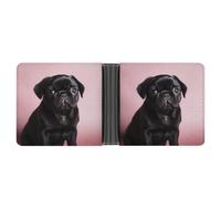 AQRJLPM Cute Black Pug Wallet with Money Clip Leather Bifold Wallet Slim Credit Card Holder Gift for Men