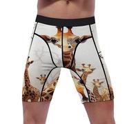 AQRJLPM Cute Cartoon Funny Giraffes Compression Shorts Men Spandex Sport Shorts Workout Performance Baselayer Underwear, White, S
