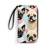 AQRJLPM Cute Chihuahua Pug Wallet Leather Zipper Around Clutch Wallet Large Capacity Purse with Wristlet Strap, white, 19.7x10.5cm