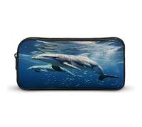 AQRJLPM Cute Dolphins Pencil Pouch Big Capacity Simple Marker Pouch Portable Aesthetic Zipper Pencil Case