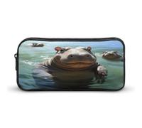 AQRJLPM Cute Hippos Pencil Pouch Big Capacity Simple Marker Pouch Portable Aesthetic Zipper Pencil Case
