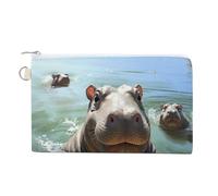 AQRJLPM Cute Hippos Wallet Canvas Slim Lightweight Wallets Durable Zippered Card Holder for Men Women