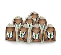 AQRJLPM Cute Little Butterfly Drawstring Pouches Reusable Burlap Soft Sachet Bag Multipurpose Cotton Small Jewelry Pouch for Party Wedding Storage Home Supplies (8 Pcs)