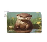 AQRJLPM Cute Otter Wallet Canvas Slim Lightweight Wallets Durable Zippered Card Holder for Men Women