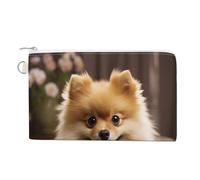 AQRJLPM Cute Pomeranian Dog Wallet Canvas Slim Lightweight Wallets Durable Zippered Card Holder for Men Women