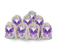 AQRJLPM Cute Purple Butterfly Drawstring Pouches Reusable Burlap Soft Sachet Bag Multipurpose Cotton Small Jewelry Pouch for Party Wedding Storage Home Supplies (8 Pcs)