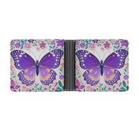 AQRJLPM Cute Purple Butterfly Wallet with Money Clip Leather Bifold Wallet Slim Credit Card Holder Gift for Men