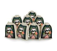 AQRJLPM Cute Sloth Drawstring Pouches Reusable Burlap Soft Sachet Bag Multipurpose Cotton Small Jewelry Pouch for Party Wedding Storage Home Supplies (8 Pcs)