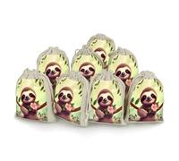 AQRJLPM Cute Sloth Drawstring Pouches Reusable Burlap Soft Sachet Bag Multipurpose Cotton Small Jewelry Pouch for Party Wedding Storage Home Supplies (8 Pcs)