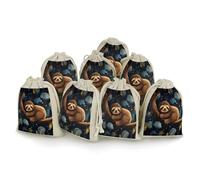 AQRJLPM Cute Sloths Sleeping Drawstring Pouches Reusable Burlap Soft Sachet Bag Multipurpose Cotton Small Jewelry Pouch for Party Wedding Storage Home Supplies (8 Pcs)