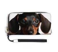 AQRJLPM Cute Wiener Sausage Dog Wallet Leather Zipper Around Clutch Wallet Large Capacity Purse with Wristlet Strap, white, 20.0*10.5cm, Wallet
