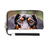 AQRJLPM Dachshund Weiner Pet Dogs Wallet Leather Zipper Around Clutch Wallet Large Capacity Purse with Wristlet Strap, White, 20.0*10.5cm