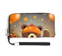 AQRJLPM Dancing Thanksgiving Bear Wallet Leather Zipper Around Clutch Wallet Large Capacity Purse with Wristlet Strap, white, 20.0*10.5cm, Wallet