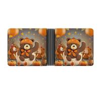 AQRJLPM Dancing Thanksgiving Bear Wallet with Money Clip Leather Bifold Wallet Slim Credit Card Holder Gift for Men