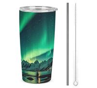 AQRJLPM Dark Northern Lights Car Cup Stainless Steel Tumbler with Straw And Lids Leakproof Insulated Stainless Steel Travel Coffee Mug Pobtable for Cold Hot Drinks Camping