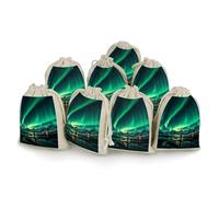 AQRJLPM Dark Northern Lights Drawstring Pouches Reusable Burlap Soft Sachet Bag Multipurpose Cotton Small Jewelry Pouch for Party Wedding Storage Home Supplies (8 Pcs)