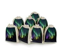 AQRJLPM Dark Northern Lights Print Drawstring Pouches Reusable Burlap Soft Sachet Bag Multipurpose Cotton Small Jewelry Pouch for Party Wedding Storage Home Supplies (8 Pcs)