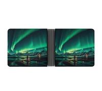 AQRJLPM Dark Northern Lights Wallet with Money Clip Leather Bifold Wallet Slim Credit Card Holder Gift for Men