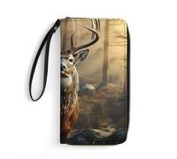 AQRJLPM Deer Hunting Season Wallet Leather Zipper Around Clutch Wallet Large Capacity Purse with Wristlet Strap, white, 19.7x10.5cm