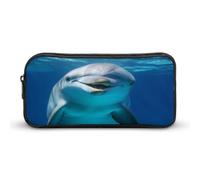 AQRJLPM Dolphin With Smile Pencil Pouch Big Capacity Simple Marker Pouch Portable Aesthetic Zipper Pencil Case