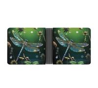 AQRJLPM Dragonfly Green Wallet with Money Clip Leather Bifold Wallet Slim Credit Card Holder Gift for Men