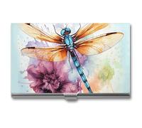 AQRJLPM Dragonfly Watercolor Painting Business Card Holder Business Card Case Pocket Card Holders Metal Slim Name Card Holder Professional Multi Wallet Credit Card ID Case for Men Women, silver, One