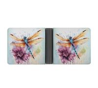 AQRJLPM Dragonfly Watercolor Painting Wallet with Money Clip Leather Bifold Wallet Slim Credit Card Holder Gift for Men