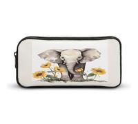 AQRJLPM Elephant And Sunflower Pencil Pouch Big Capacity Simple Marker Pouch Portable Aesthetic Zipper Pencil Case