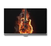 AQRJLPM Fire Guitar Business Card Holder Business Card Case Pocket Card Holders Metal Slim Name Card Holder Professional Multi Wallet Credit Card ID Case for Men Women, silver, One Size
