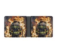 AQRJLPM Firefighter Fireman Flame Wallet with Money Clip Leather Bifold Wallet Slim Credit Card Holder Gift for Men