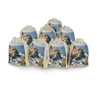 AQRJLPM Fishing Village Drawstring Pouches Reusable Burlap Soft Sachet Bag Multipurpose Cotton Small Jewelry Pouch for Party Wedding Storage Home Supplies (8 Pcs)