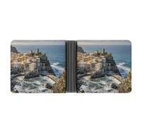 AQRJLPM Fishing Village Wallet with Money Clip Leather Bifold Wallet Slim Credit Card Holder Gift for Men