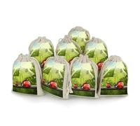 AQRJLPM Funny Ladybug Holding Umbrellas Drawstring Pouches Reusable Burlap Soft Sachet Bag Multipurpose Cotton Small Jewelry Pouch for Party Wedding Storage Home Supplies (8 Pcs)