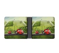 AQRJLPM Funny Ladybug Holding Umbrellas Wallet with Money Clip Leather Bifold Wallet Slim Credit Card Holder Gift for Men