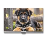 AQRJLPM German Shepherd Puppy Business Card Holder Business Card Case Pocket Card Holders Metal Slim Name Card Holder Professional Multi Wallet Credit Card ID Case for Men Women, silver, One Size
