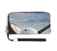 AQRJLPM Golf Ball Wallet Leather Zipper Around Clutch Wallet Large Capacity Purse with Wristlet Strap, white, 20.0*10.5cm, Wallet