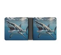 AQRJLPM Great White Shark Opens Mouth Wallet with Money Clip Leather Bifold Wallet Slim Credit Card Holder Gift for Men