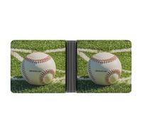AQRJLPM Green Baseball Field Backdrop Wallet with Money Clip Leather Bifold Wallet Slim Credit Card Holder Gift for Men