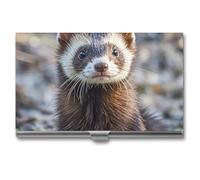 AQRJLPM Hairy Ferret Business Card Holder Business Card Case Pocket Card Holders Metal Slim Name Card Holder Professional Multi Wallet Credit Card ID Case for Men Women, silver, One Size