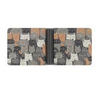 AQRJLPM Hand Drawn Style Cat Wallet with Money Clip Leather Bifold Wallet Slim Credit Card Holder Gift for Men